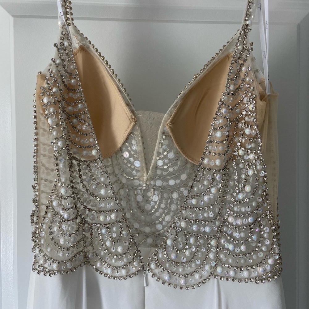 NEW Lulu’s White Beaded Rhinestone Maxi Bridal Dress - Picture 8 of 10